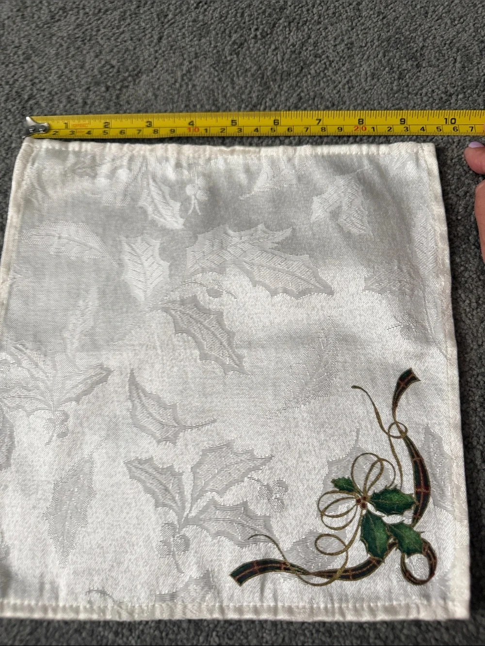 Vintage Lenox Holiday Jacquard Cocktail Napkins w/Green Holly Accent set of 12